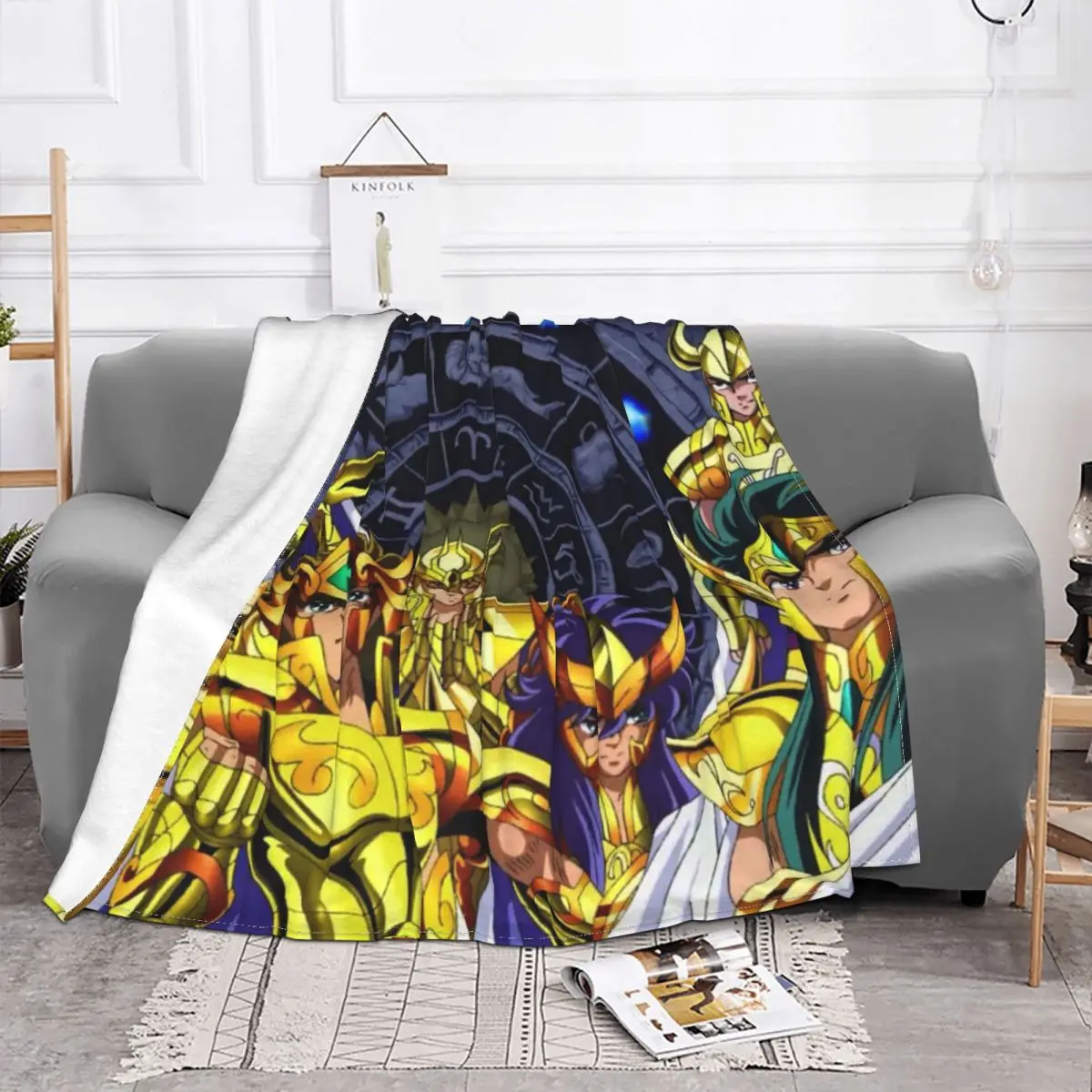 The Knights Of The Zodiac Anime Flannel Blankets 3D Print Adult Vintage Throw Blankets for Home 125*100cm