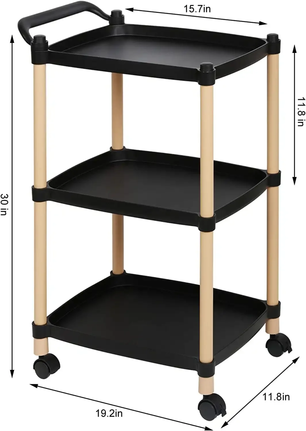 3 Tier Rolling Cart with Wheels Utility Cart Storage Organizer Bathroom Storage Cart with Handle Black