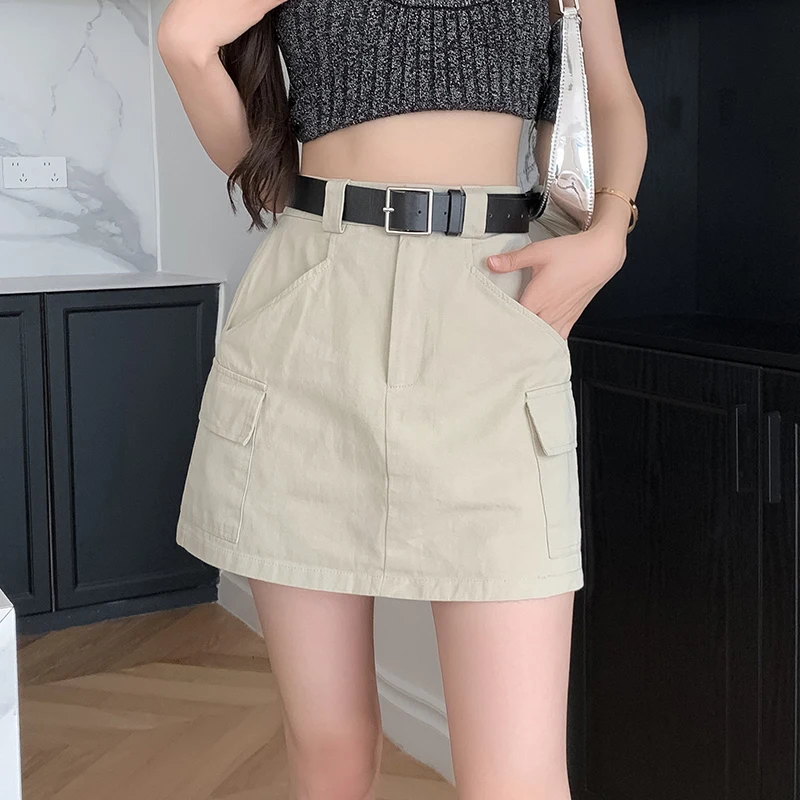 

Vintage Mini Skirts with Belt Women Summer High Quality Baggy Y2K Pocket Cargo Skirt Female Casual All Match Streetwear Faldas