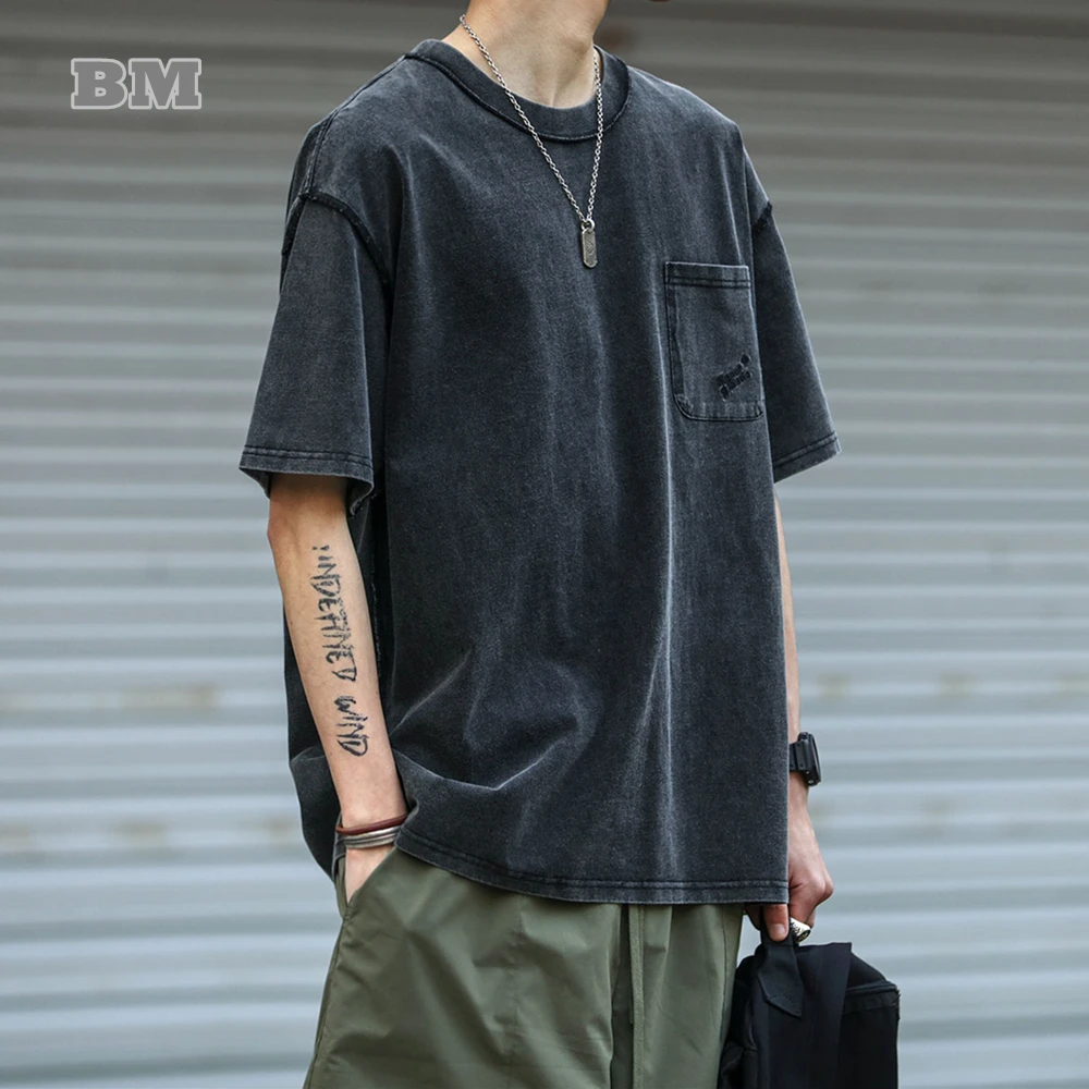 

Summer American Streetwear High Quality T-Shirt Men Clothing Harajuku Casual Short Sleeve Oversize Tops Korean Trendy Tee Male