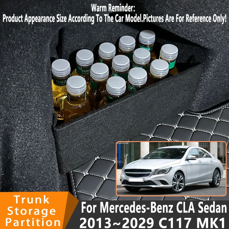 

Автомобильные аксессуары для Mercedes-Benz CLA 2013 ~ 2019 седан C117, автомобильный органайзер, боковая перегородка багажника, детали ящика для хранения в салоне