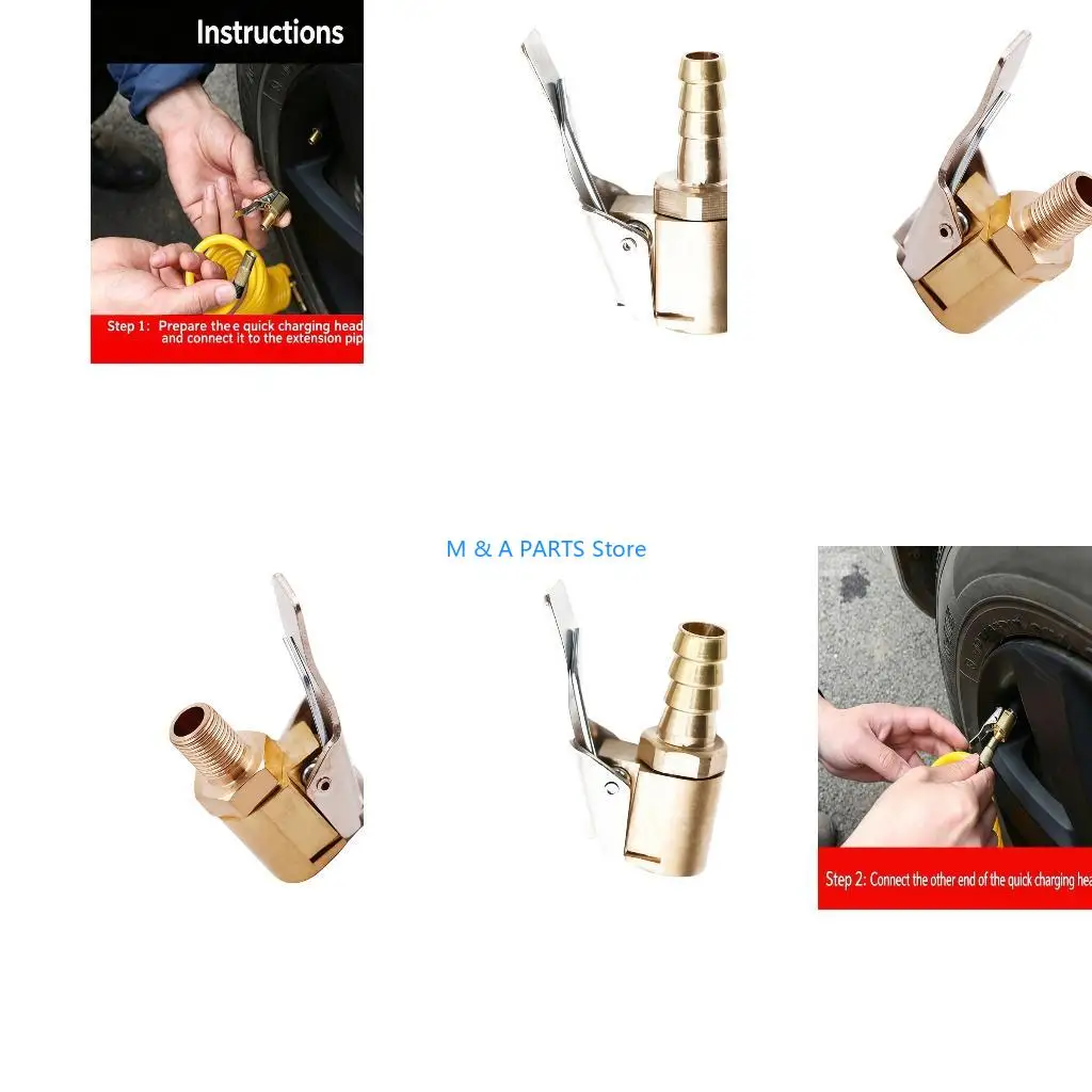 U1JF Air Chucks, Universally Heavy Duty Open Straight Lock-On Tire Chuck with Clip for Inflator Gauges Compressor