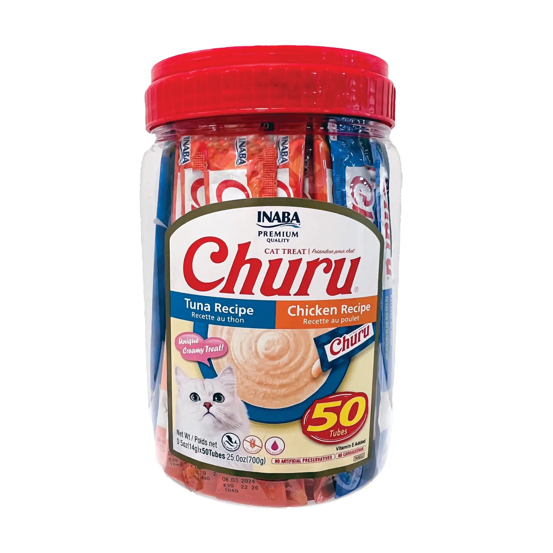 

INABA Churu Creamy, Lickable Wet Cat Treats, 0.5 oz, 50 Tubes, Tuna & Chicken Variety