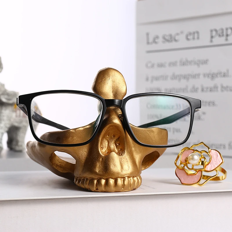Support de lunettes tête de mort, ornements de bureau, porte-clés, sculptures pour entrée, artisanat en résine, boîte de rangement créative, décoration de la maison
