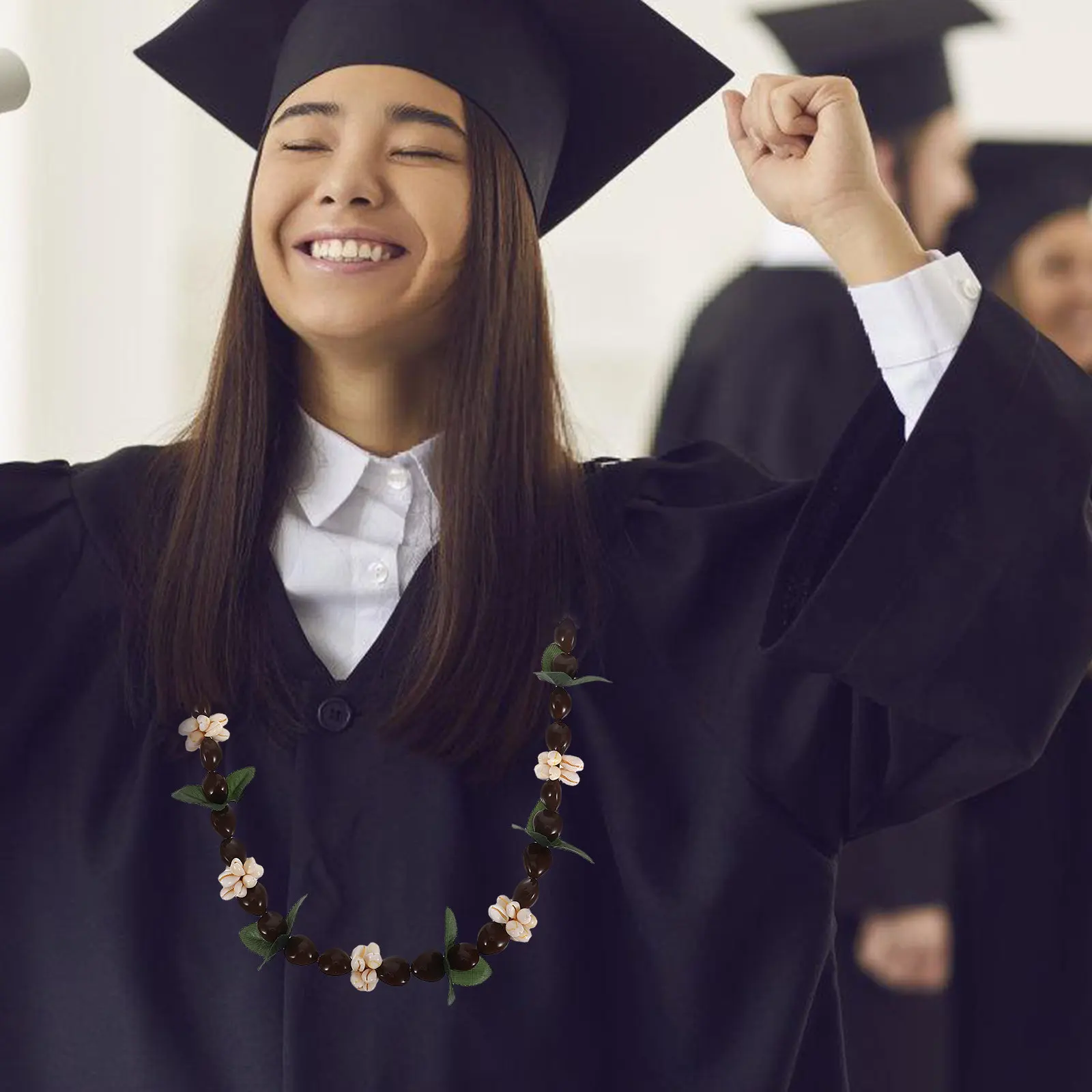 

Черная гирлянда с бантом и гавайскими цветами для выпускного вечера, аксессуары для вечеринок в колледже и на старшей школе