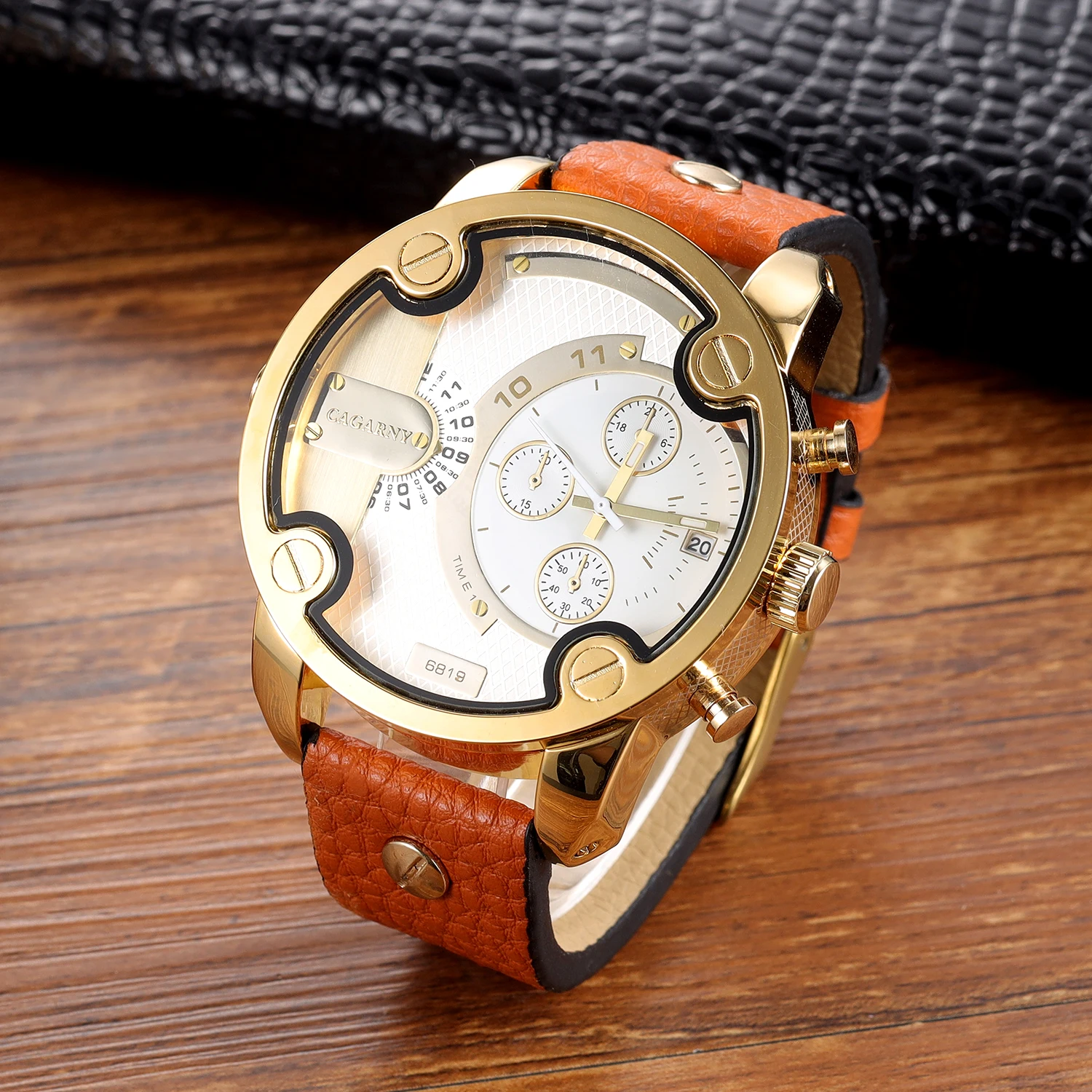 New CAGARNY 6819 Men\'s Watches Fashion Casual Quartz Leather Man Wristwatches Date Waterproof Large dial Brand Man Watch Clockes