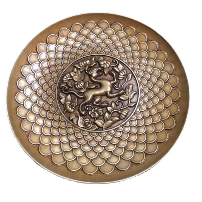 

Pure copper four divine beasts plate ornament Qinglong White Tiger Xuanwu Zhuque Town Home Office Bronze Collection