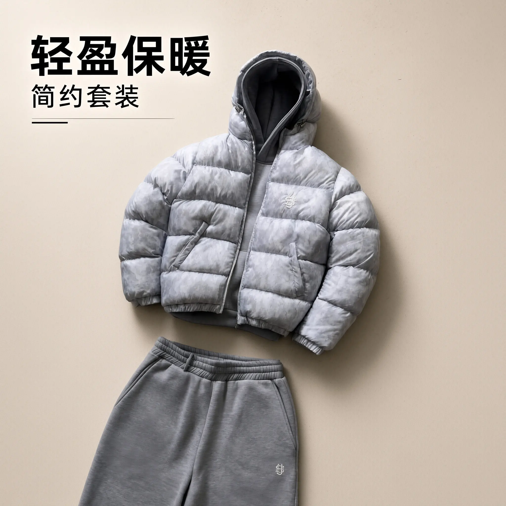 Winter Women Matching Tracksuit Set Short Hooded Puffer Bubble Coat Elastic Waist Sweatpants 2‑Piece Streetwear Warm Outfit For