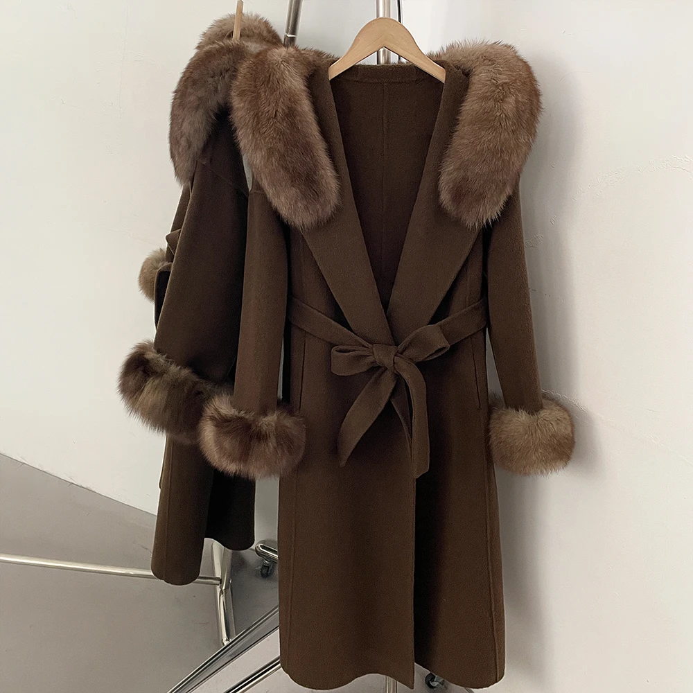 Winter Wool Coat Elegant Warm Wool Coat Women with Fur Trim, Soft Double Faced Outerwear for Daily Commuting and Casual Styling