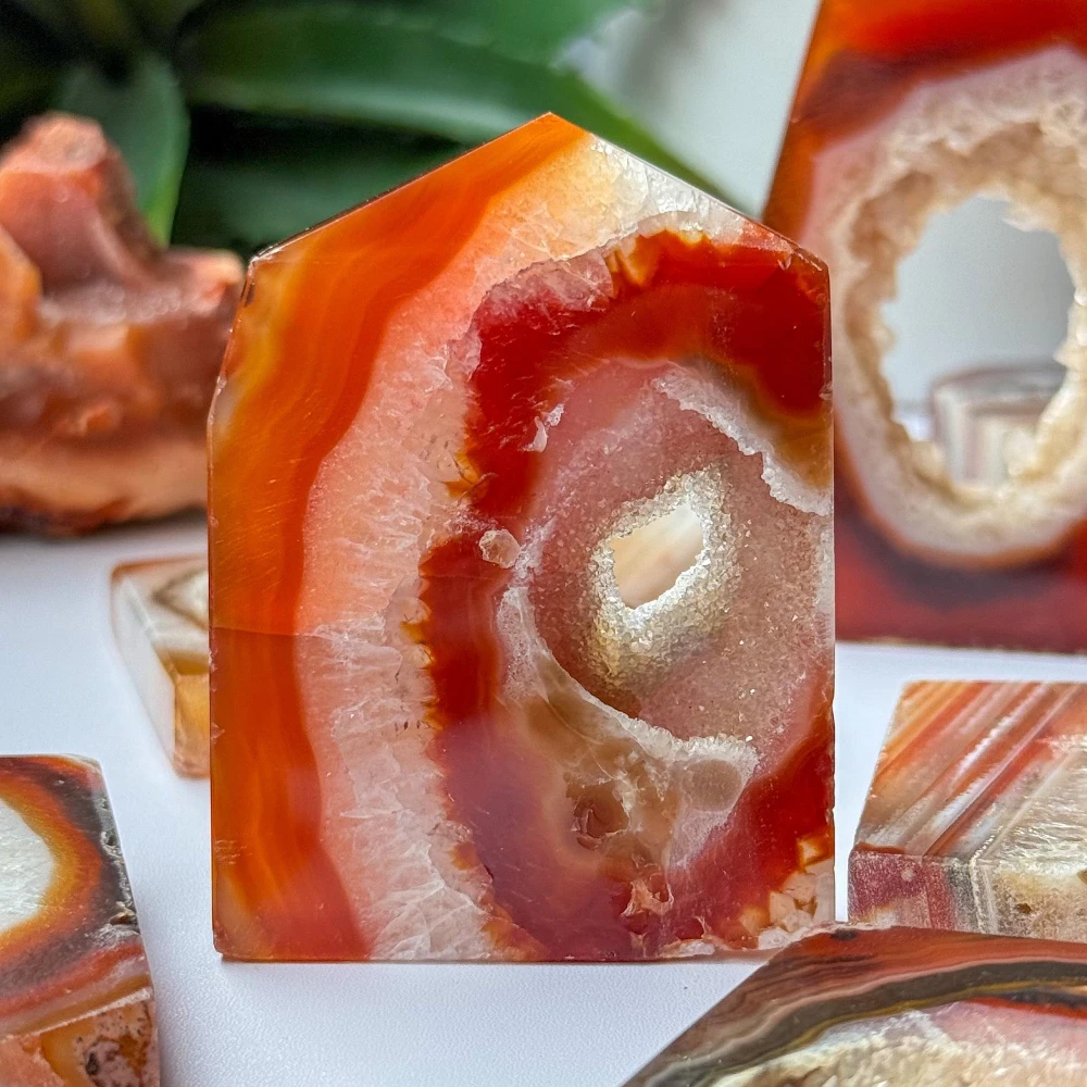 Natural Red Agate Geode Square Pillar Perfect for Ornament for Home Decor Perfect Gift Choice Christmas Party Decorations
