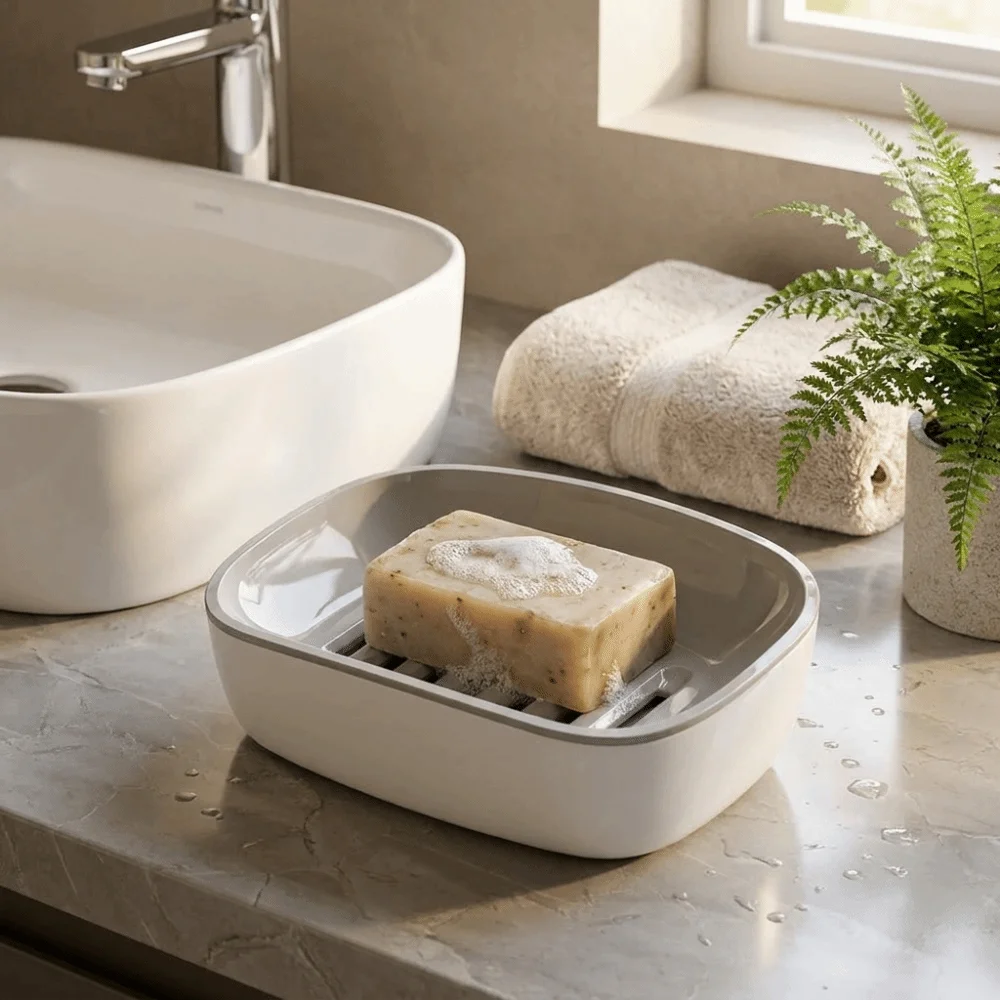Soap Storage Fast Drying Double Layer Soap Box Plastic Non Slip Drain Soap Box Space-Saving Waterproof Soap Storage Rack Kitchen