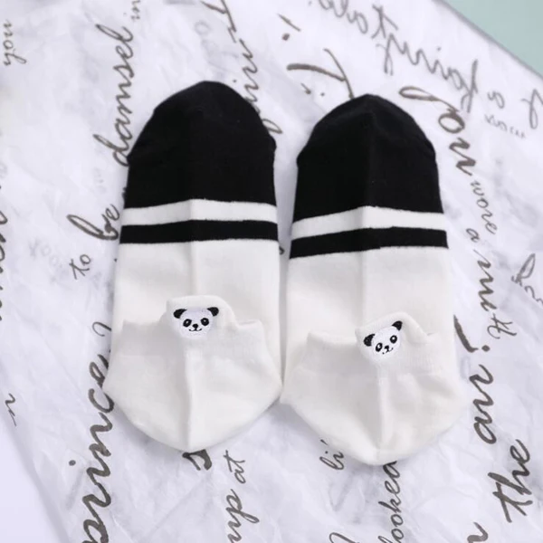 5 أزواج مضحك لطيف التطريز الباندا الجوارب النساء Harajuku Divertidos Kawaii أبيض أسود Calcetines Mujer الكاحل Sokken Chaussette #3