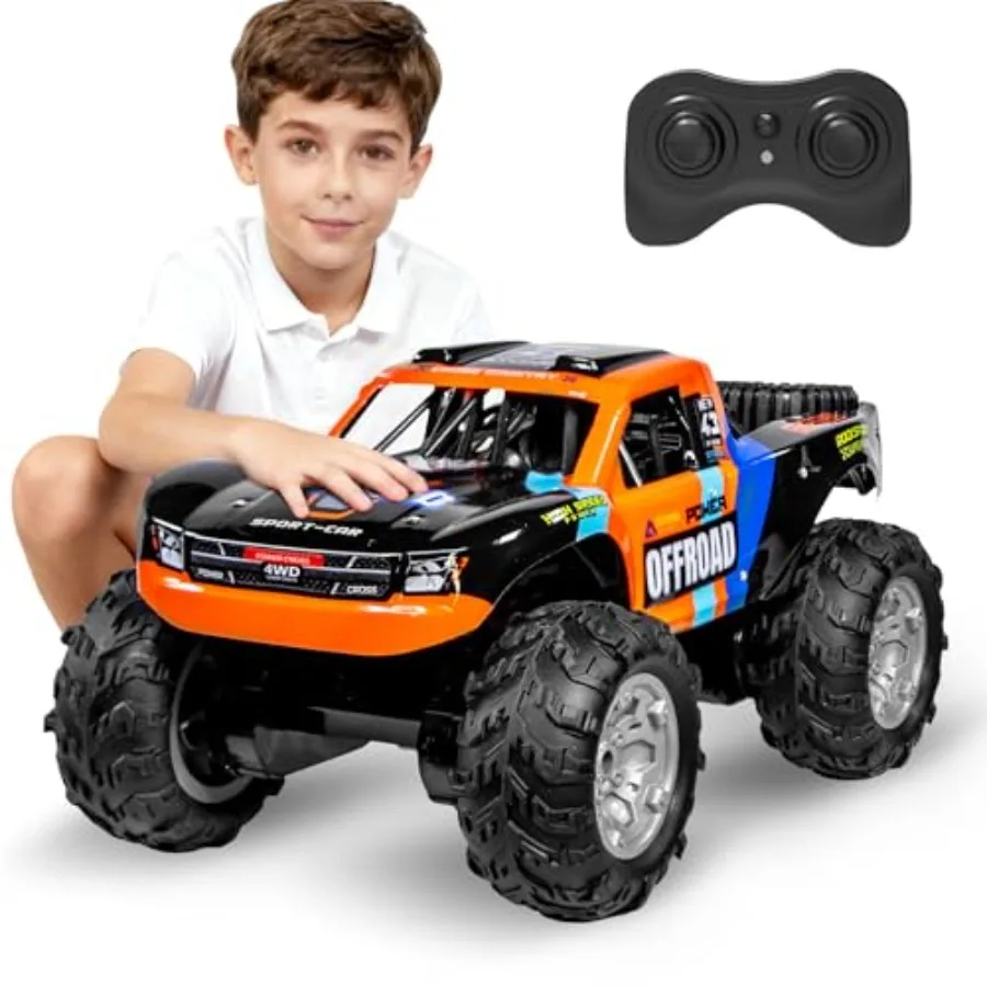 Amphibious RC Monster Truck For Outdoor And Water Use, ABS Plastic, Orange, Waterproof With 2 Modular Batteries For 60+ Min Pla