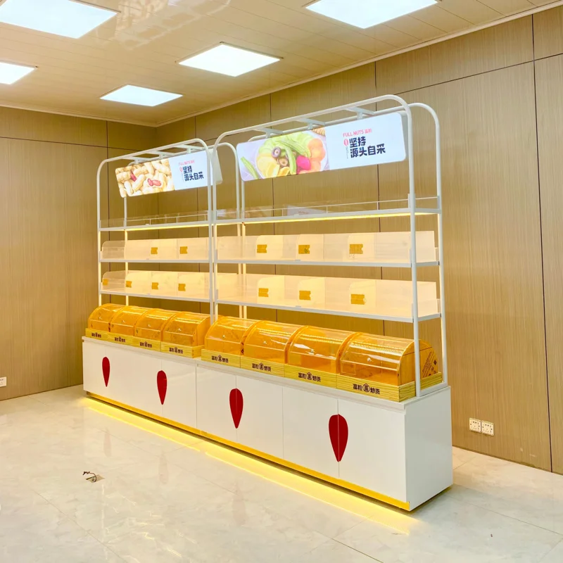 

Customize.Jiangxi Luxury Bakery Shop Interior Design Nuts and Dried Fruit Showcase Bread Display Rack Premium Quality Carton