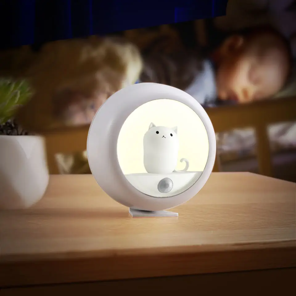 Mini luz da noite das crianças bonito gato dos desenhos animados animal do bebê nightlight casa quarto criança luz da noite led aniversário presente de natal