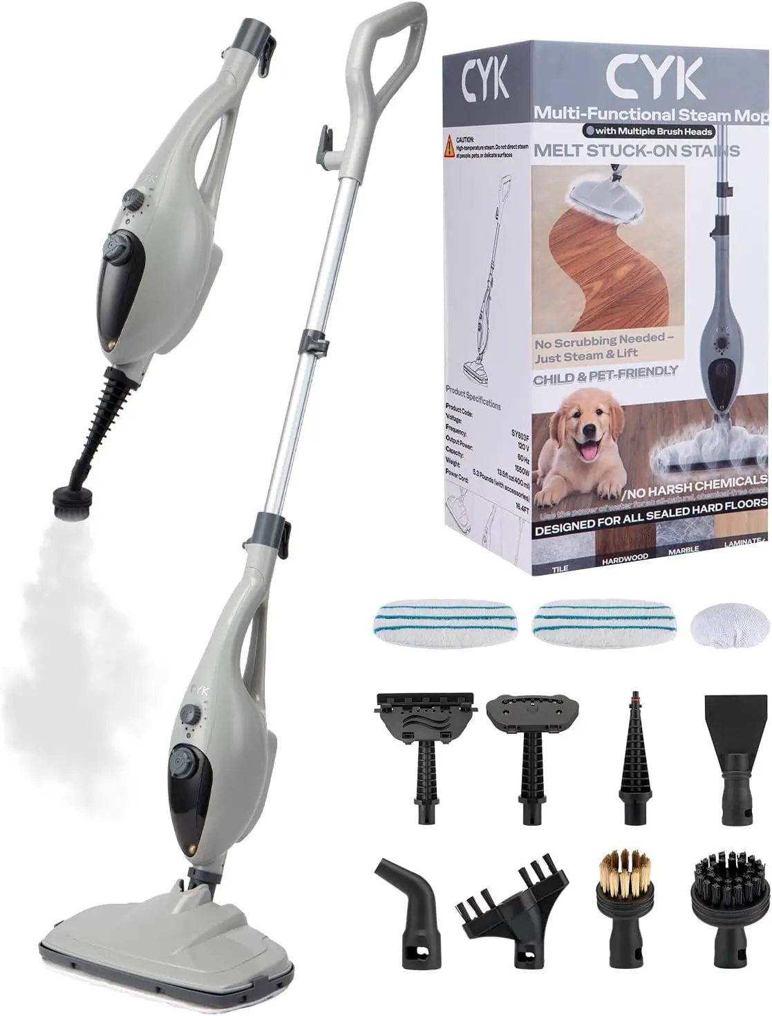 

12-in-1 Handheld Steam Cleaner for Hardwood Floors, Tile & More, 23ft Cord