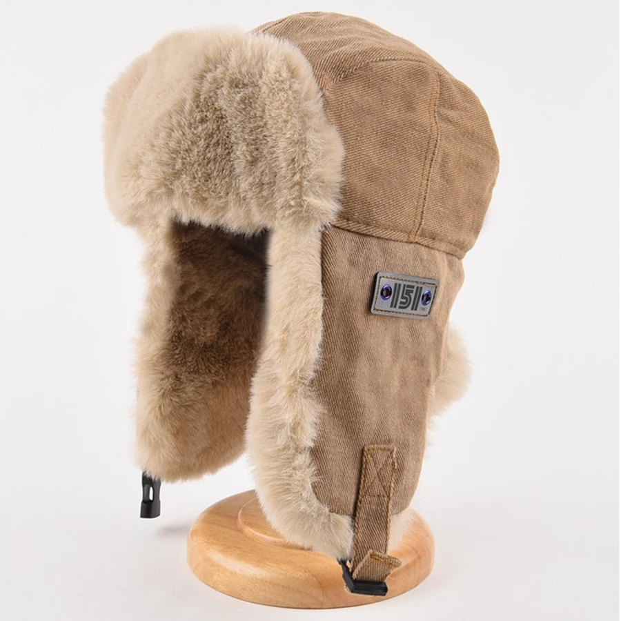 Winter Fur Bomber Hats For Men Women Outdoor Plush Thicken Warm Windproof Mountaineering Ski Snow Russian Cap