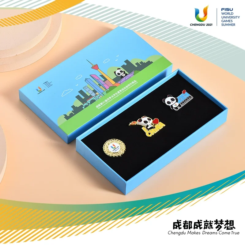 

Pre Sale For 30 Days Chengdu Universiade Three Badges Rongbao Mascot Souvenir Collect Commemorative Medals Kawaii Kids Gifts