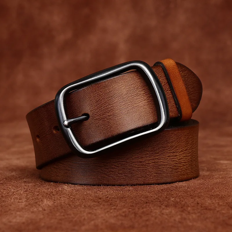 3.8CM Men High Quality Genuine Leather Belt Luxury Pin Buckle Belts Thick Cowskin Fashion Vintage Strap Male Jeans for Man - Image 3