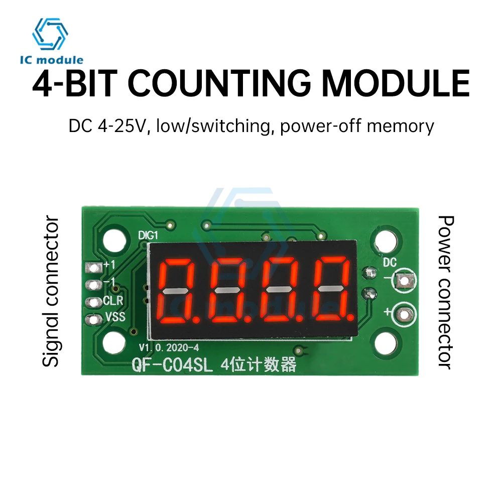 Módulo contador de tubo digital de 4 dígitos DC 4-25V 0,36 polegadas Módulo de contagem de quantidade de interruptor de baixo nível