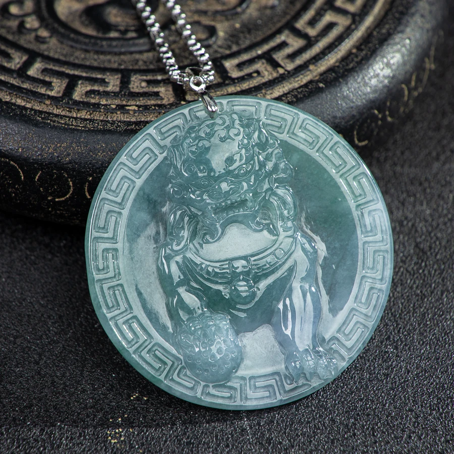 

TIMESWIND Authentic Jade Blue Qilin Circle Pendant Men Power Titanium Steel Necklace Fashion Jewelry with Certificate