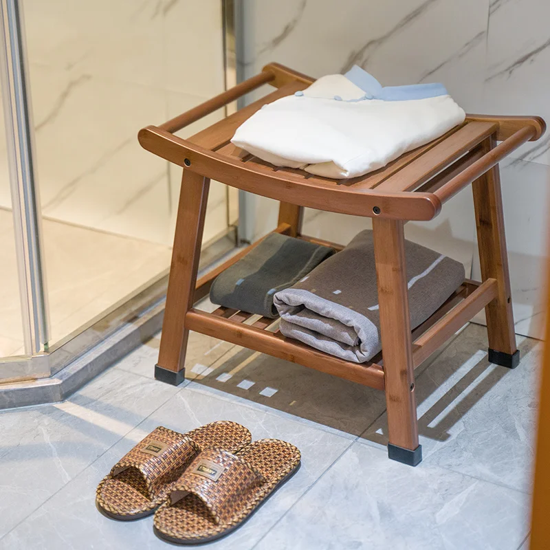 Sedia da bagno per anziani in legno, piede tozzo, design da esterno, sgabello basso per camera da letto nordico, doccia, sauna, tabouret, mobili postmoderni