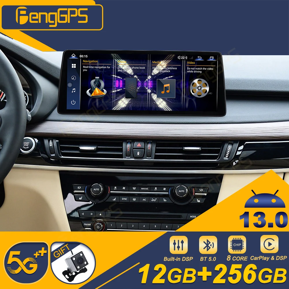 

12,9-дюймовый автомобильный радиоприемник CarPlay Android 13 для BMW X5 X6 2014-2016 NBT X5 X6 2017-2018 EVO с сенсорным экраном, мультимедийный плеер, GPS DSP BT