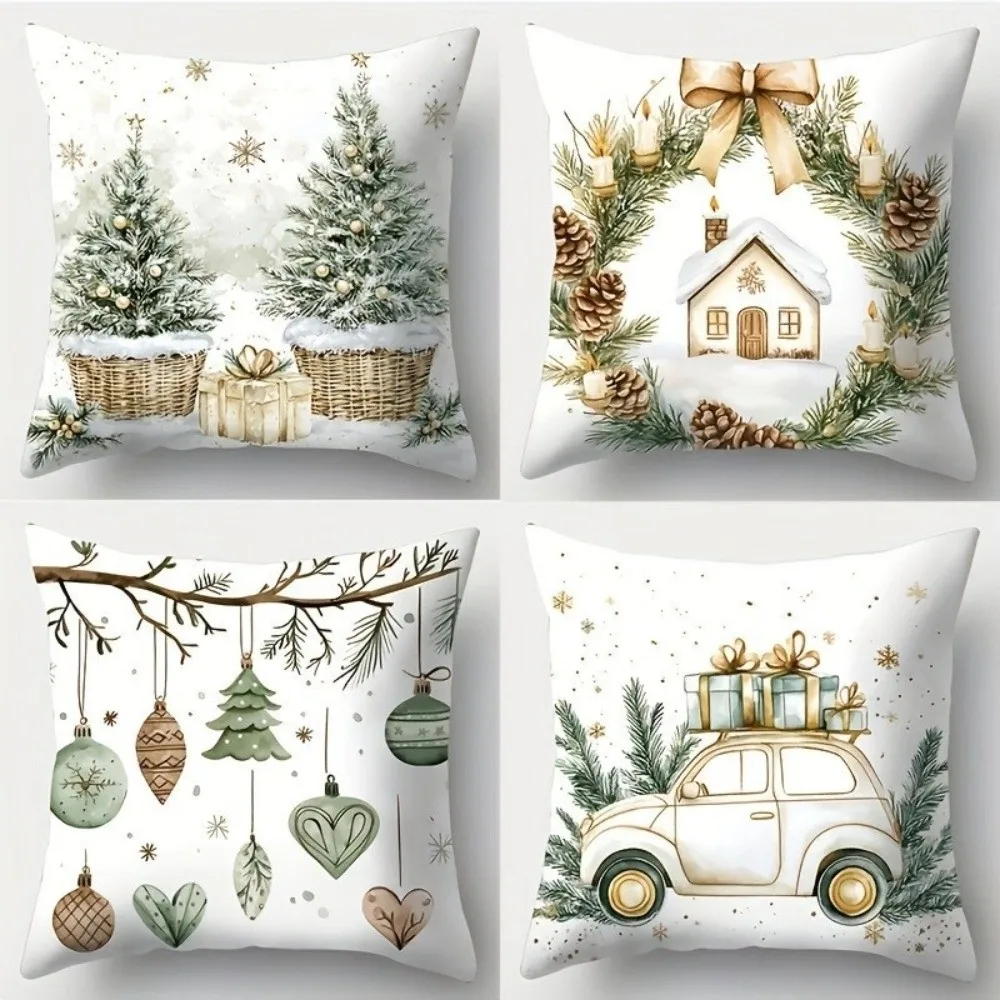 Soft Christmas Pillow Cover Animal Elk Deer Throw Cushion Case 45cm 17.72in Square Xmas Tree Pillowslip Winter Decor