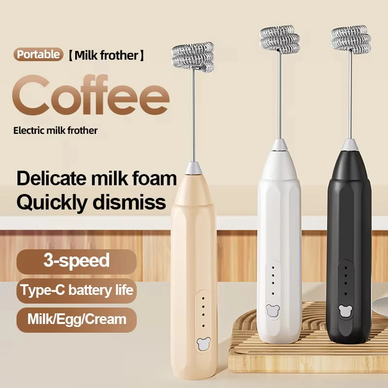 Espumador de leche eléctrico, batidor de huevos, agitador de café recargable de doble varilla, máquina para hacer mermelada de 3 velocidades, mezclador de crema, batidora de cocina