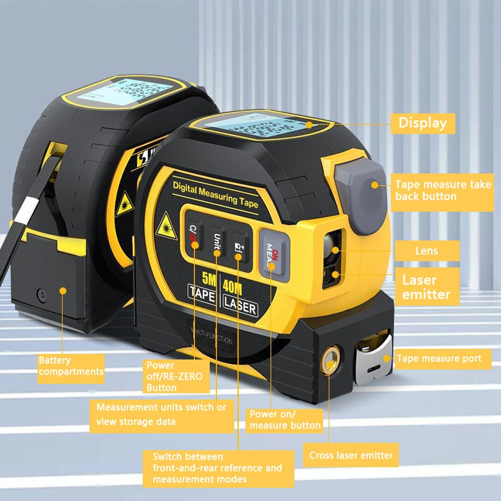 3 IN 1 40m/60m Laser Distance Meter Rangefinder Laser Measure Distance Meter Surveying Equipment Tape Measur Retractable Tape