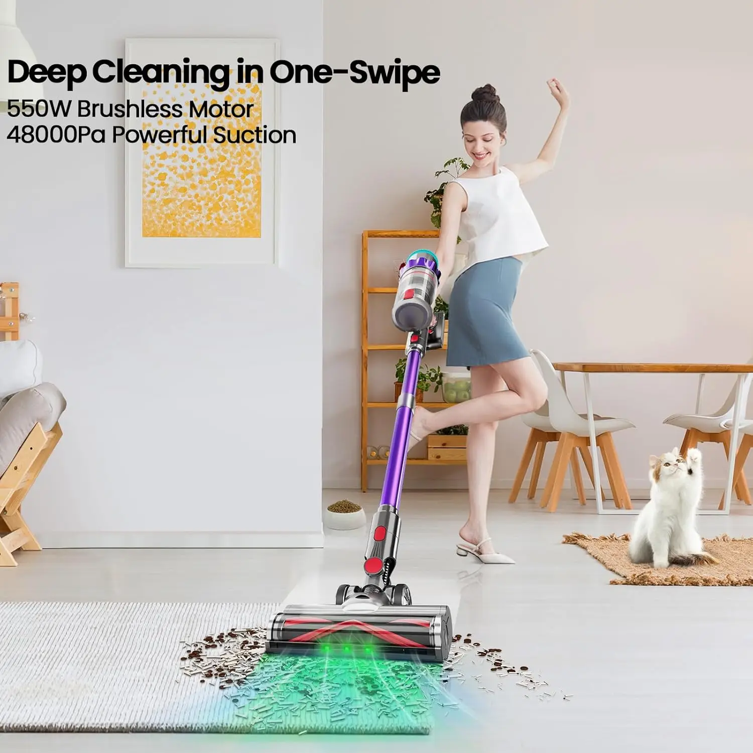 Aspirador de pó, aspirador de pó com display inteligente de 550 W/48 kPa, aspirador de pó com escova anti-emaranhado e tempo de execução de 60 minutos, por