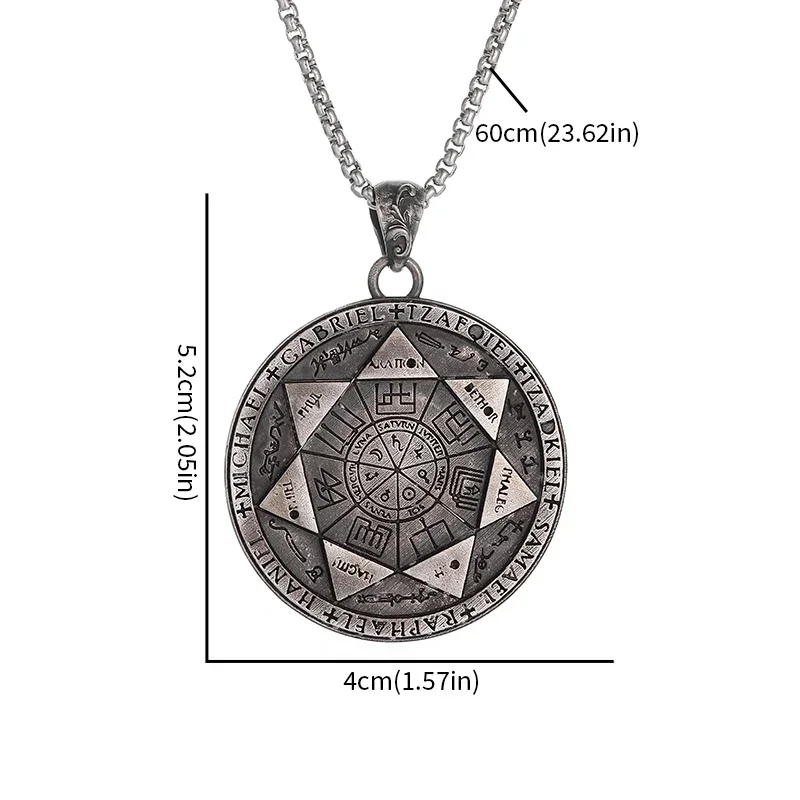 Retro Seven Angels Magic Circle Solomon\\\'s Seal Necklace Pendant Personalized Men\\\'s Punk Lucky Amulet Jewelry