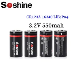 Soshine CR123A 16340 3.2V 550mah CR123 LiFePO4 rechargeable battery for LED Flashlight Headlamp