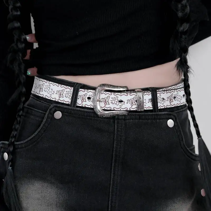 Retro brown American style belt for women, 2025 new millennium sexy girl leather belt, versatile accessory for jeans, y2
