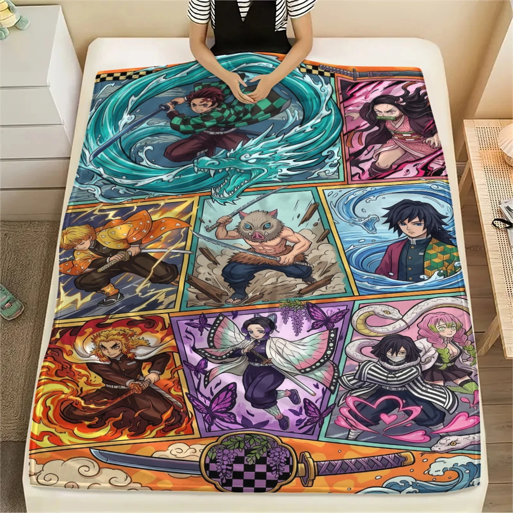 Stilvolle Anime Demon Slayer Flanelldecke, warme bedruckte Decke für Schlafzimmer, Wohnzimmer, Sofa, Bett, Picknick, Reisen – Xin