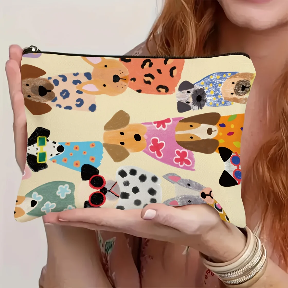 Cartoon Dog Print Cosmetic Bag - Perfect Gift for Dog-Loving Women, Sisters, Girls, And Nieces Pet-Inspired Makeup Bag Clutches