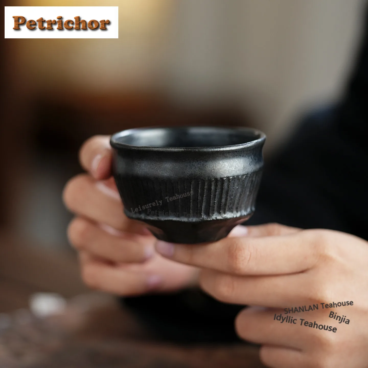 80ml Black Gold Glaze Straight Line Pattern Teacup Retro Tea Bowl Single Cups Tea-tasting Fragrance Cup Jianzhan Master Cups