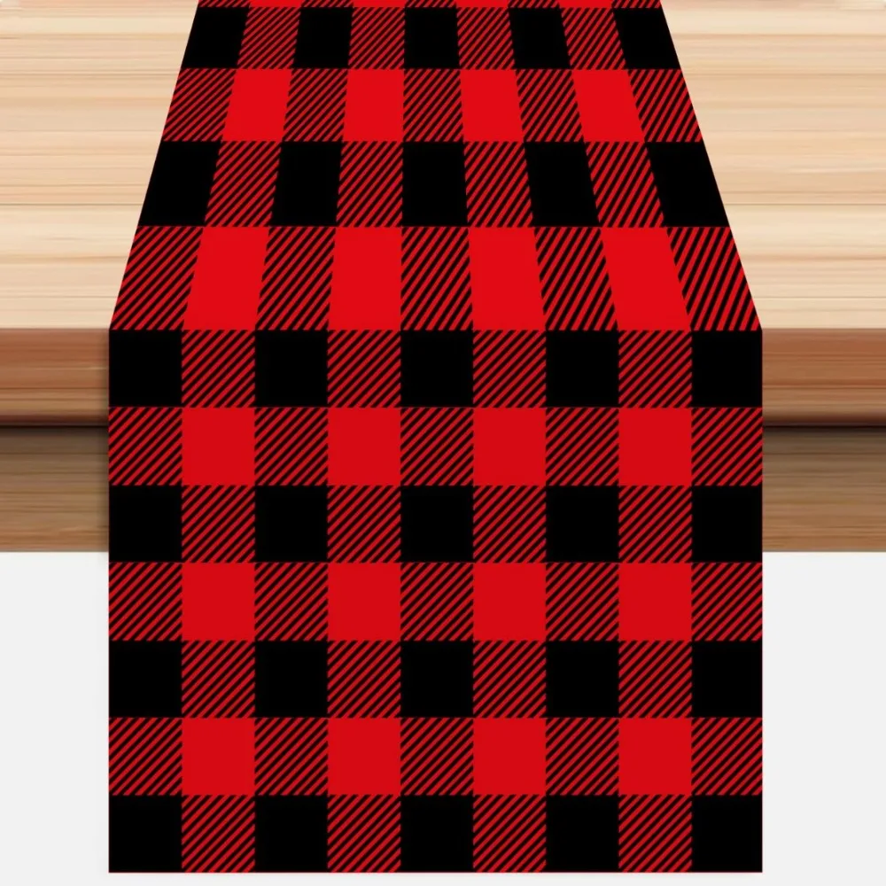 Dining Table Cloth Linen Red Black Checkerboard Farmhouse Kitchen Cabinet Long Dresser Scarf Decoration
