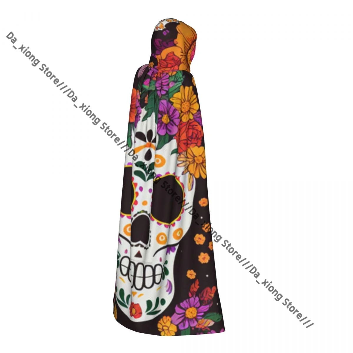 Day Of The Dead In Mexican Pattern Witch Cloak Halloween Cosplay Costume Adult Unisex Cloak Retro Ages Cape