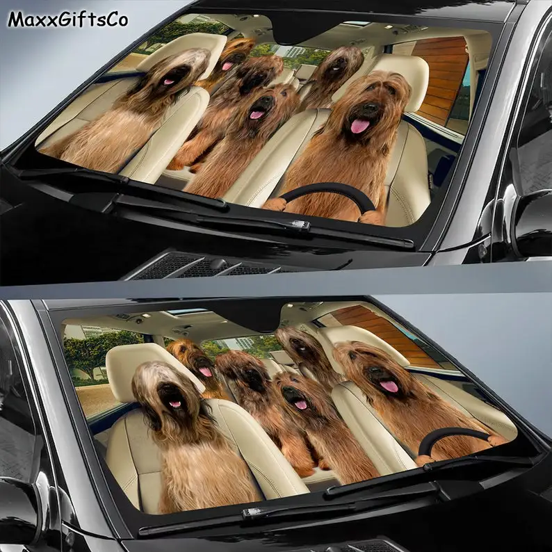 Briard Car Sun Shade, Briard Windshield, Briard Family Sunshade, Dogs Car Accessories, Dogs Lovers Gift, Car Decoration