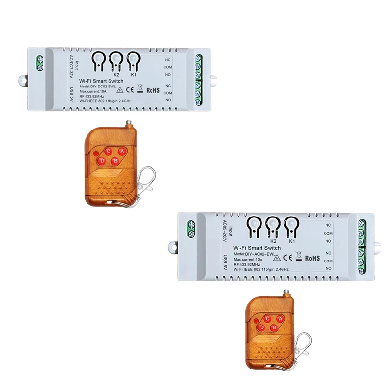 2CH 와이파이 스마트 스위치 DIY 타이머, 원격 Ewelink 와이파이, RF433, BT 홈 자동화 모듈, 알렉사 구글 홈 IFTT용
