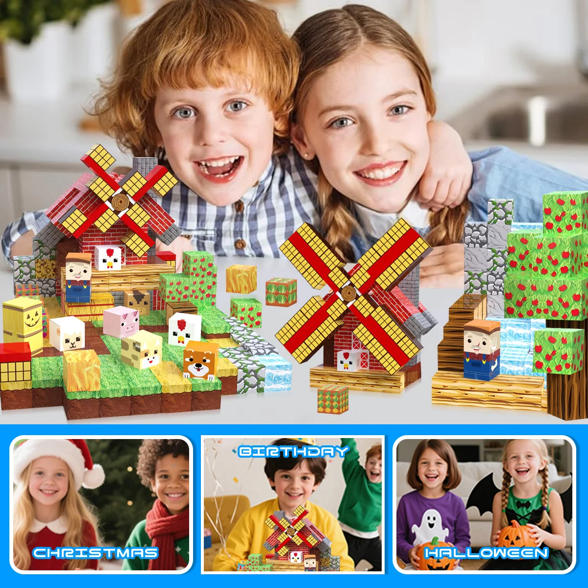 Magnetische blokset, sensorisch stapelen kinderspeelgoed, magnetische blokken voor dieren, magneetblokspeelgoed vrij bouwen, magneettegels