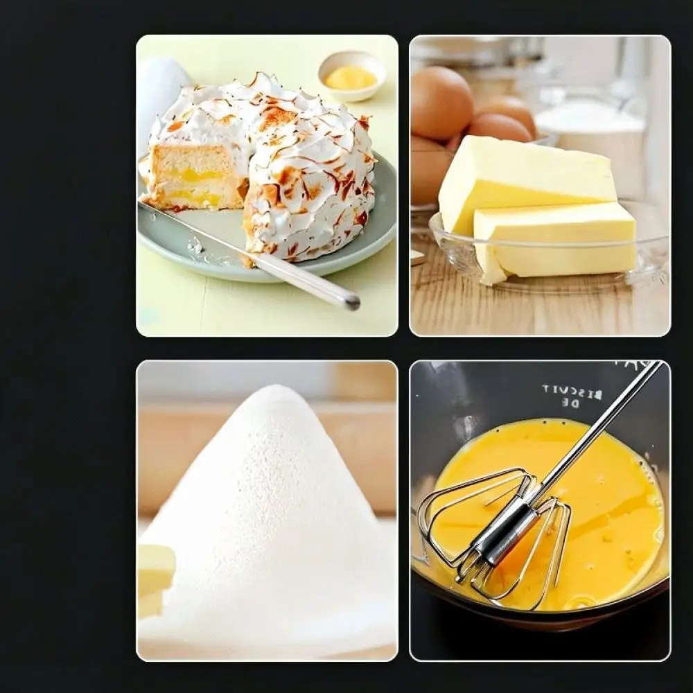 Kitchen Tool Semi Automatic Egg Beater Stainless Steel Hand Press Mixer Whisk For Baking Cream Batter Stirring Rotating Gadget