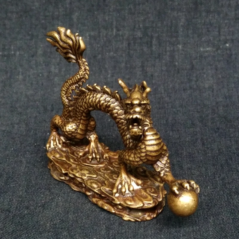 YIZHU CULTUER ART Size 3 Inch Old Chinese Bronze Carved Zodiac loong Dragon Statue Home Fengshui Decoration