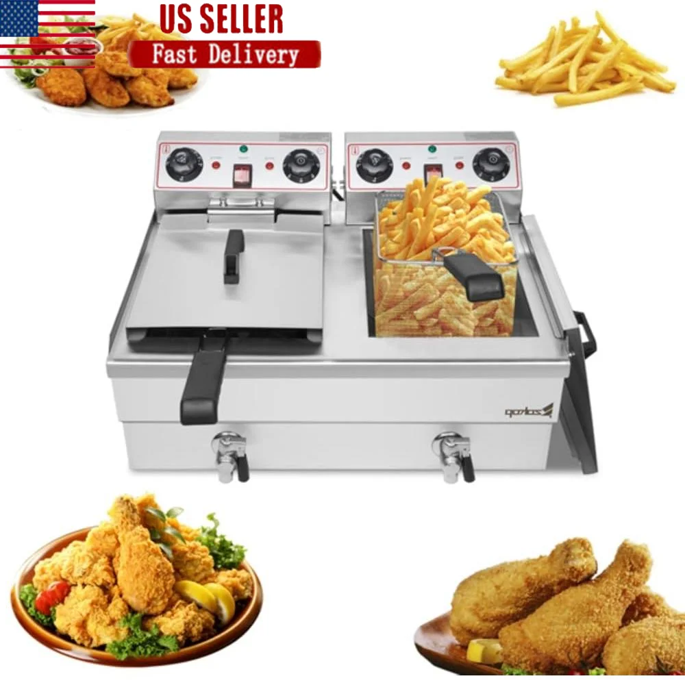مقلاة كهربائية عميقة 11.8 لتر مقلاة كونترتوب مزدوجة لخزان الزيت مع أغطية سلال قابلة للإزالة 1700 وات تسخين سريع وسهل التنظيف