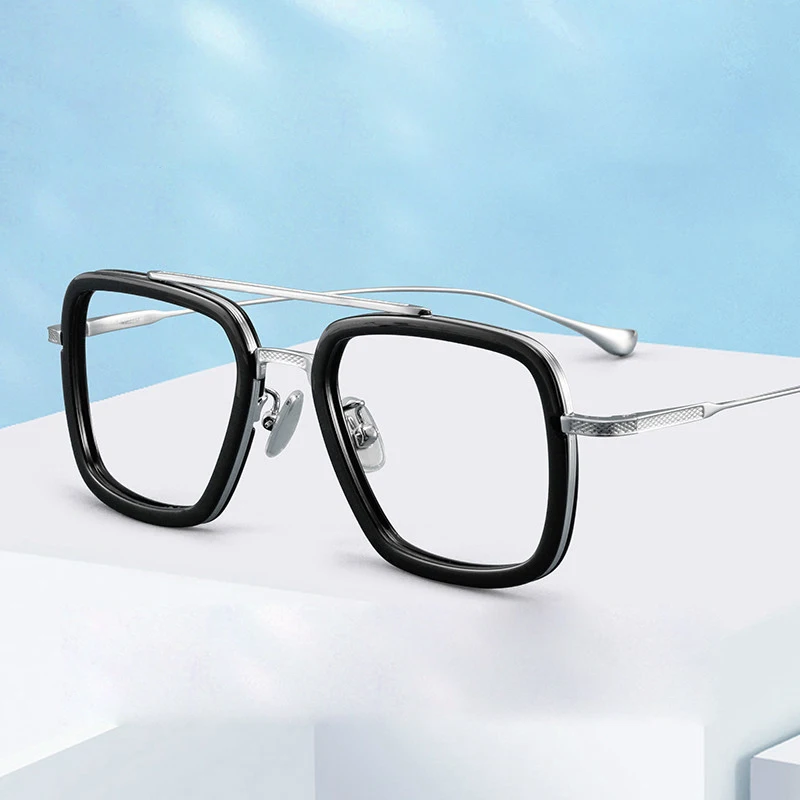 Optical Prescription Eyeglasses Fashion Retro Pilot Double Bridge Glasses Celebrity Matching Pure Titanium Eyewear 7806