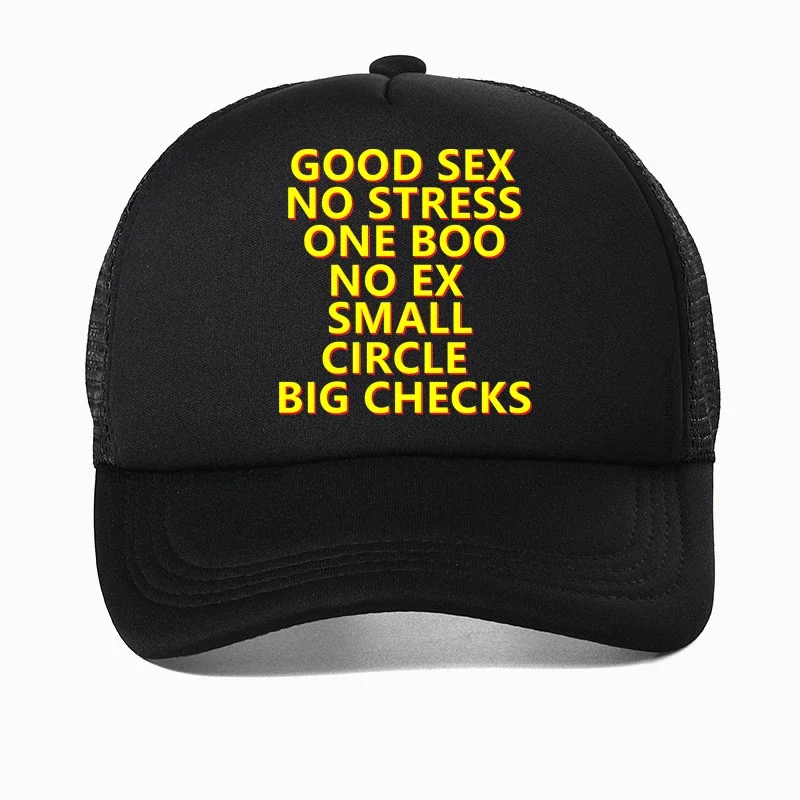 

Good Sex No Stress One Boo No Ex Small Circle Big Checks baseball cap Men Funny Print Dad hat Casquette Adjustable Snapback hat