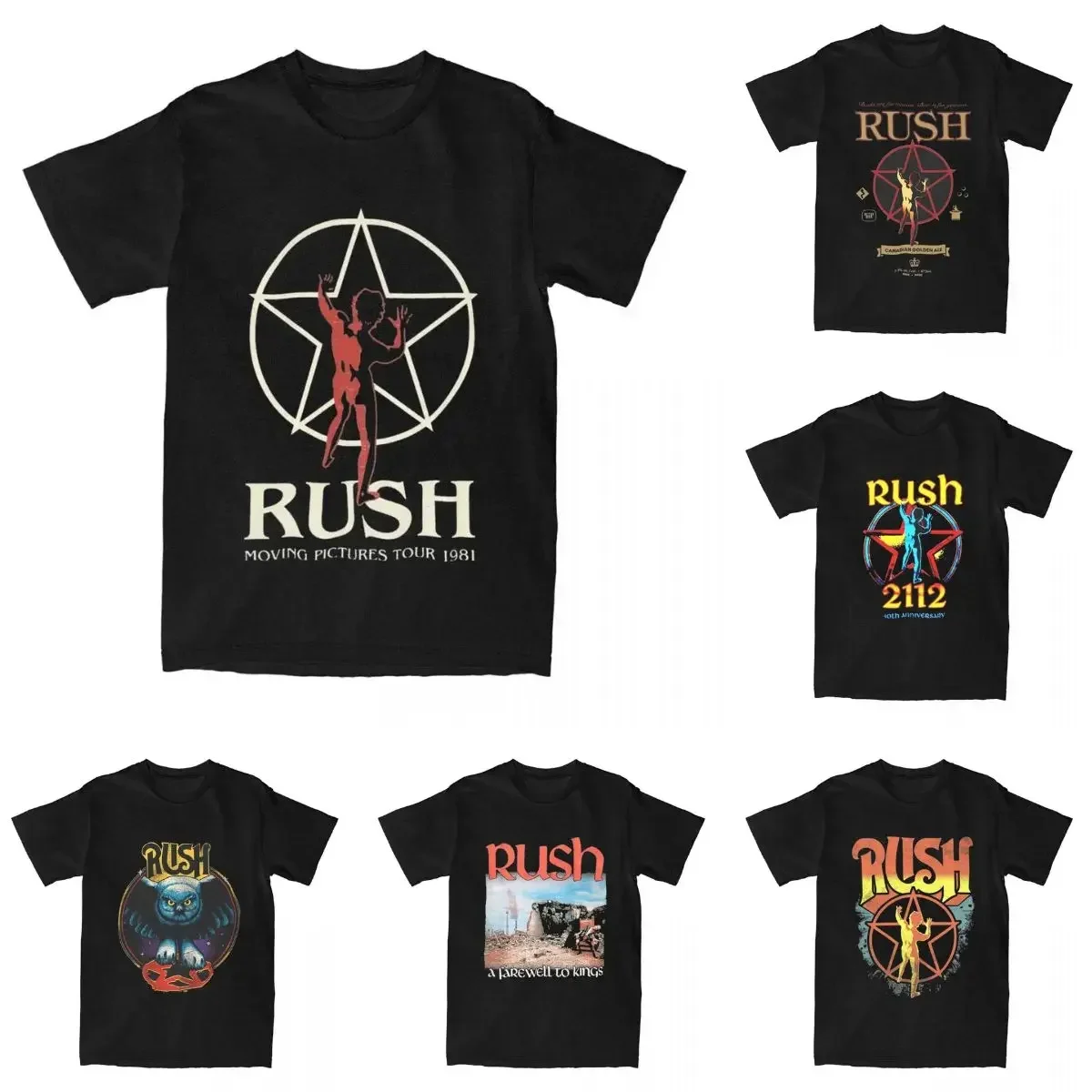 Band T-Shirt Rush Rock Moving Pictures 1981 Tour T-Shirt Adult Y2K Pure Cotton T-Shirts Summer O-Neck Fashion Tee Shirt