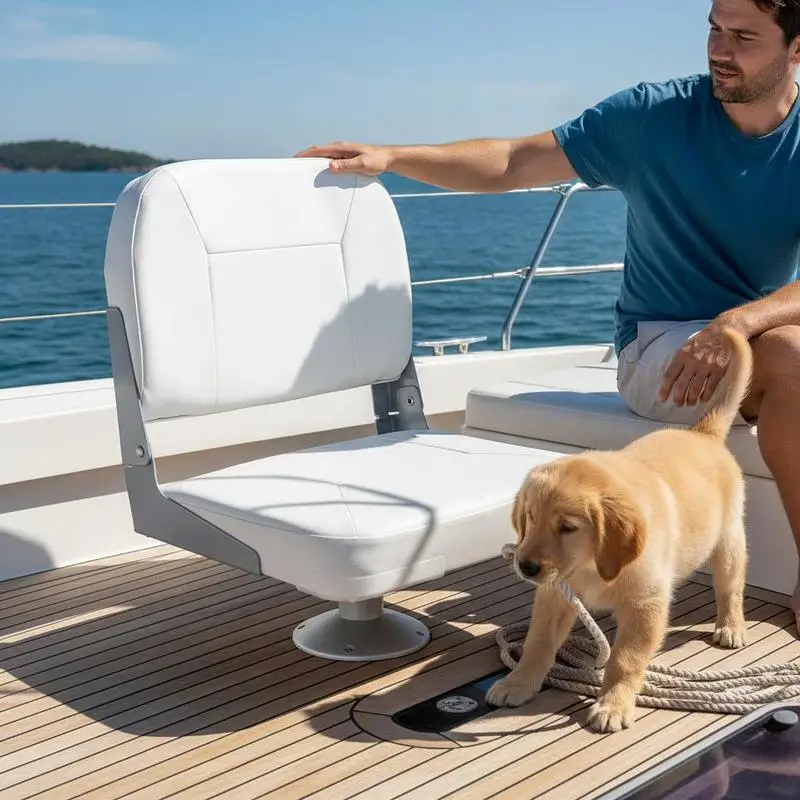 

Marine Bench 20"x19"x16" For Fishing Yachts Ships, Thickened Sponge Cushion PVC Leather Aluminum Alloy Hinges White