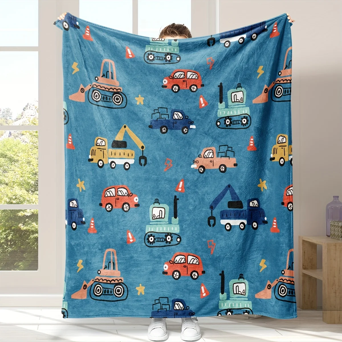 Baby Nursery Decor Boy - 파란색 건설 차량 덤프트럭 굴착기 패턴